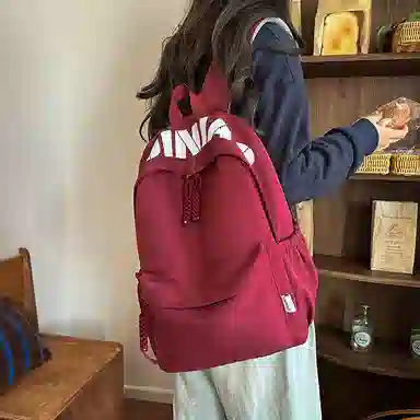 單倉 时尚简约字母大容量简约复古潮书包初高中学生轻便通勤旅行百搭 尼龙 双肩包 常规 男女同款情侣款 多色