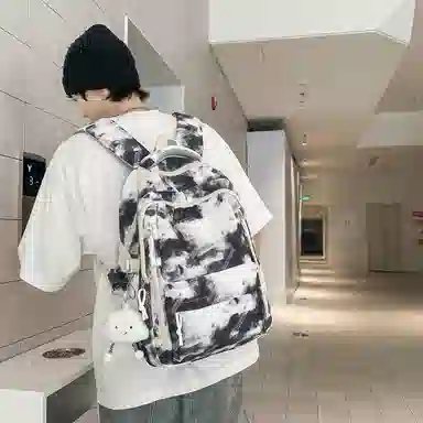 單倉 时尚小众扎染高颜值书包背包初高中学生大容量轻便潮流旅行耐磨 尼龙 双肩包 常规 男女同款情侣款 黑色/绿色/蓝色/粉色