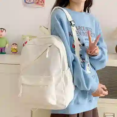 單倉 韩版纯色时尚百搭轻便背包学生小众简约大容量上课实用轻量旅行 尼龙布 书包双肩包 常规 男女同款情侣款 多色