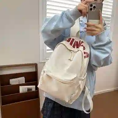 單倉 时尚简约字母大容量简约复古潮书包初高中学生轻便通勤旅行百搭 尼龙 双肩包 常规 男女同款情侣款 多色