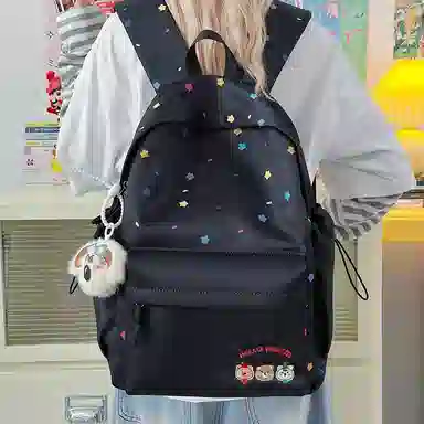 單倉 小熊刺绣印花小众百搭书包初高中大学生高颜值学院风 尼龙 背包双肩包 常规 男女同款情侣款 多色