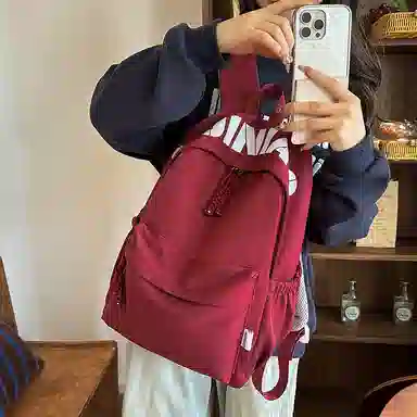 單倉 时尚简约字母大容量简约复古潮书包初高中学生轻便通勤旅行百搭 尼龙 双肩包 常规 男女同款情侣款 多色