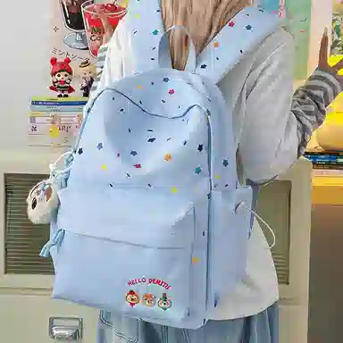 單倉 小熊刺绣印花小众百搭书包初高中大学生高颜值学院风 尼龙 背包双肩包 常规 男女同款情侣款 多色