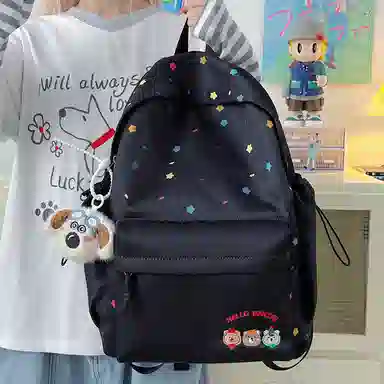 單倉 小熊刺绣印花小众百搭书包初高中大学生高颜值学院风 尼龙 背包双肩包 常规 男女同款情侣款 多色