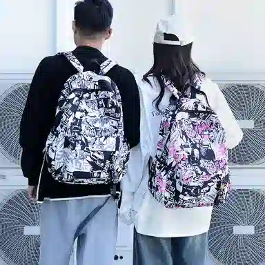 單倉 涂鸦漫画大容量潮流时尚百搭通勤 尼龙 双肩包 常规 男女同款情侣款 多色