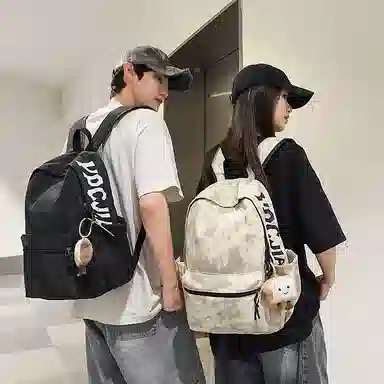 單倉 扎染高街时尚街头潮流轻便大容量初高中学生简约百搭耐磨通勤旅行 书包背包 尼龙 双肩包 男女同款情侣款 米白色/黑色/红色/绿色