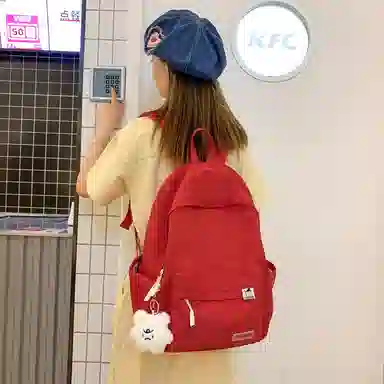 單倉 高颜值日系简约学院风大容量书包初高中学生纯色轻便百搭旅行 电脑背包 尼龙 双肩包 常规 男女同款情侣款 多色