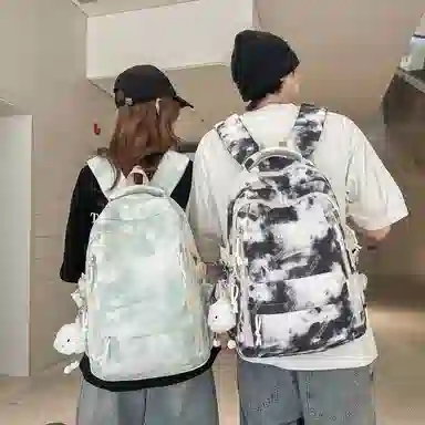 單倉 时尚小众扎染高颜值书包背包初高中学生大容量轻便潮流旅行耐磨 尼龙 双肩包 常规 男女同款情侣款 黑色/绿色/蓝色/粉色