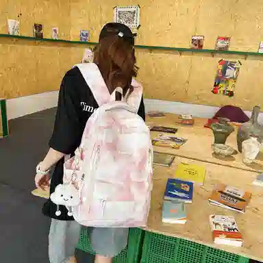 單倉 时尚小众扎染高颜值书包背包初高中学生大容量轻便潮流旅行耐磨 尼龙 双肩包 常规 男女同款情侣款 黑色/绿色/蓝色/粉色