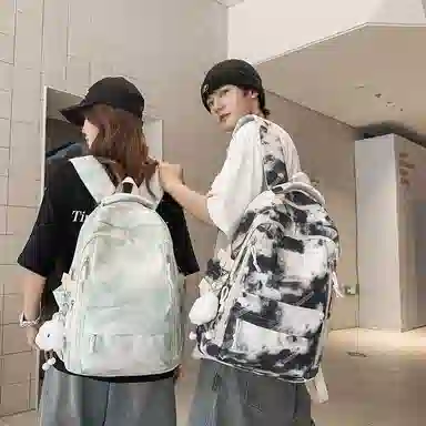單倉 时尚小众扎染高颜值书包背包初高中学生大容量轻便潮流旅行耐磨 尼龙 双肩包 常规 男女同款情侣款 黑色/绿色/蓝色/粉色