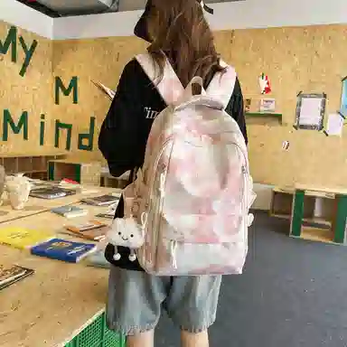 單倉 时尚小众扎染高颜值书包背包初高中学生大容量轻便潮流旅行耐磨 尼龙 双肩包 常规 男女同款情侣款 黑色/绿色/蓝色/粉色