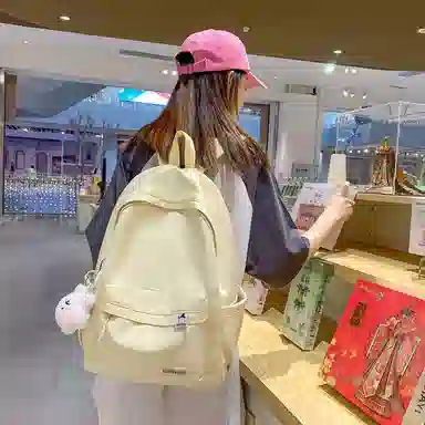 單倉 高颜值日系简约学院风大容量书包初高中学生纯色轻便百搭旅行 电脑背包 尼龙 双肩包 常规 男女同款情侣款 多色