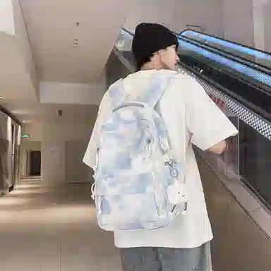 單倉 时尚小众扎染高颜值书包背包初高中学生大容量轻便潮流旅行耐磨 尼龙 双肩包 常规 男女同款情侣款 黑色/绿色/蓝色/粉色