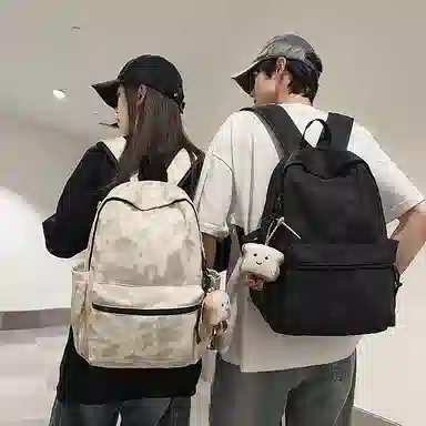 單倉 扎染高街时尚街头潮流轻便大容量初高中学生简约百搭耐磨通勤旅行 书包背包 尼龙 双肩包 男女同款情侣款 米白色/黑色/红色/绿色