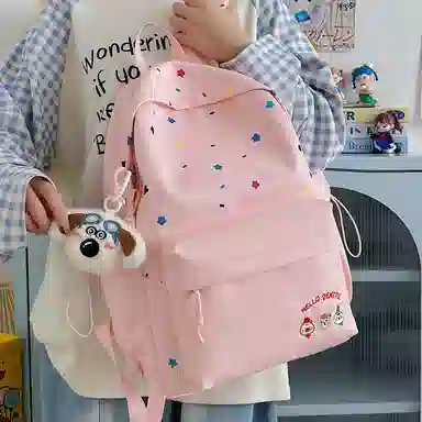 單倉 小熊刺绣印花小众百搭书包初高中大学生高颜值学院风 尼龙 背包双肩包 常规 男女同款情侣款 多色