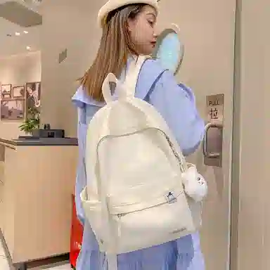 單倉 高颜值日系简约学院风大容量书包初高中学生纯色轻便百搭旅行 电脑背包 尼龙 双肩包 常规 男女同款情侣款 多色