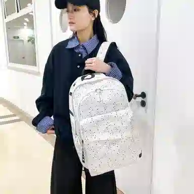 單倉 时尚潮流初高中学生满天星上课通勤 书包背包 牛津布 双肩包 男女同款情侣款 白色/黑色