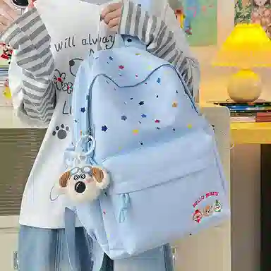 單倉 小熊刺绣印花小众百搭书包初高中大学生高颜值学院风 尼龙 背包双肩包 常规 男女同款情侣款 多色