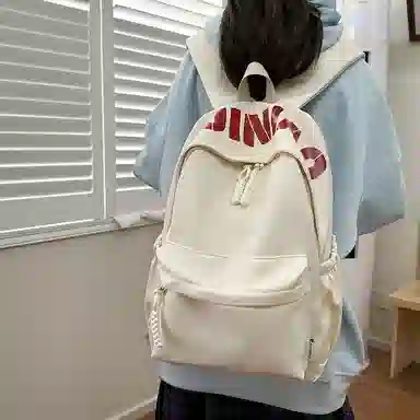 單倉 时尚简约字母大容量简约复古潮书包初高中学生轻便通勤旅行百搭 尼龙 双肩包 常规 男女同款情侣款 多色