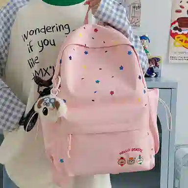 單倉 小熊刺绣印花小众百搭书包初高中大学生高颜值学院风 尼龙 背包双肩包 常规 男女同款情侣款 多色