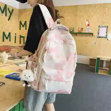 單倉 时尚小众扎染高颜值书包背包初高中学生大容量轻便潮流旅行耐磨 尼龙 双肩包 常规 男女同款情侣款 黑色/绿色/蓝色/粉色