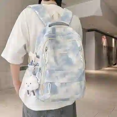 單倉 时尚小众扎染高颜值书包背包初高中学生大容量轻便潮流旅行耐磨 尼龙 双肩包 常规 男女同款情侣款 黑色/绿色/蓝色/粉色