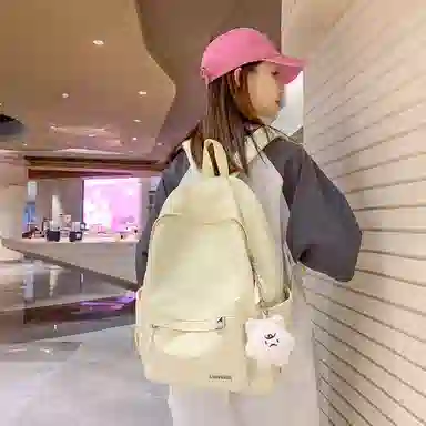 單倉 高颜值日系简约学院风大容量书包初高中学生纯色轻便百搭旅行 电脑背包 尼龙 双肩包 常规 男女同款情侣款 多色