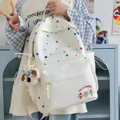 單倉 小熊刺绣印花小众百搭书包初高中大学生高颜值学院风 尼龙 背包双肩包 常规 男女同款情侣款 多色