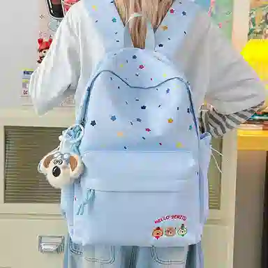 單倉 小熊刺绣印花小众百搭书包初高中大学生高颜值学院风 尼龙 背包双肩包 常规 男女同款情侣款 多色