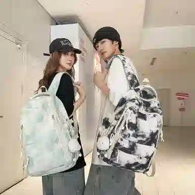 單倉 时尚小众扎染高颜值书包背包初高中学生大容量轻便潮流旅行耐磨 尼龙 双肩包 常规 男女同款情侣款 黑色/绿色/蓝色/粉色