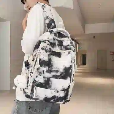 單倉 时尚小众扎染高颜值书包背包初高中学生大容量轻便潮流旅行耐磨 尼龙 双肩包 常规 男女同款情侣款 黑色/绿色/蓝色/粉色