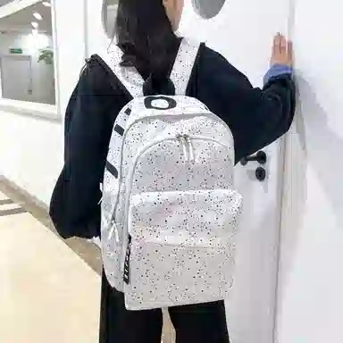 單倉 时尚潮流初高中学生满天星上课通勤 书包背包 牛津布 双肩包 男女同款情侣款 白色/黑色