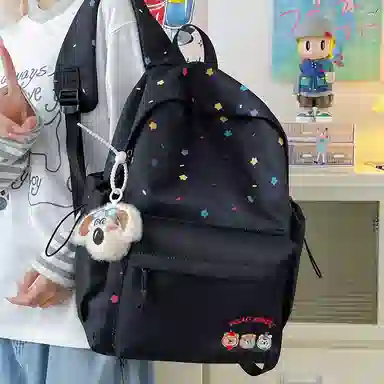 單倉 小熊刺绣印花小众百搭书包初高中大学生高颜值学院风 尼龙 背包双肩包 常规 男女同款情侣款 多色
