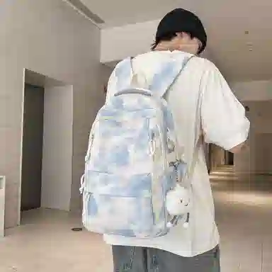 單倉 时尚小众扎染高颜值书包背包初高中学生大容量轻便潮流旅行耐磨 尼龙 双肩包 常规 男女同款情侣款 黑色/绿色/蓝色/粉色
