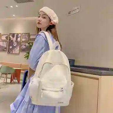 單倉 高颜值日系简约学院风大容量书包初高中学生纯色轻便百搭旅行 电脑背包 尼龙 双肩包 常规 男女同款情侣款 多色