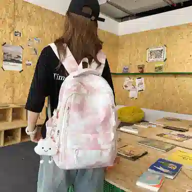 單倉 时尚小众扎染高颜值书包背包初高中学生大容量轻便潮流旅行耐磨 尼龙 双肩包 常规 男女同款情侣款 黑色/绿色/蓝色/粉色