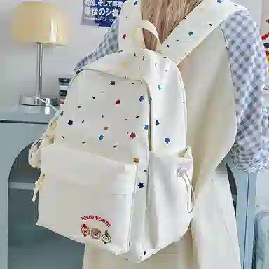 單倉 小熊刺绣印花小众百搭书包初高中大学生高颜值学院风 尼龙 背包双肩包 常规 男女同款情侣款 多色