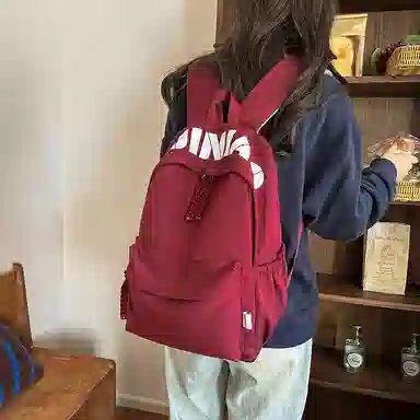 單倉 时尚简约字母大容量简约复古潮书包初高中学生轻便通勤旅行百搭 尼龙 双肩包 常规 男女同款情侣款 多色