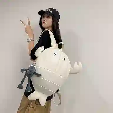 單倉 个性潮流小龙虾小众卡通搞怪设计骑行背包初高中学生大容量创意吸睛 尼龙 书包双肩包 常规 男女同款情侣款 黑色/白色/红色/灰色