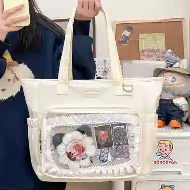 單倉 大食量痛包手提简约通勤二次元透明娃包大容量学生电脑包 尼龙 单肩包 大号 女款 白色/黑色/黄色/蓝色