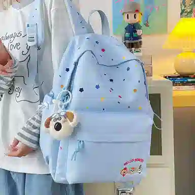 單倉 小熊刺绣印花小众百搭书包初高中大学生高颜值学院风 尼龙 背包双肩包 常规 男女同款情侣款 多色