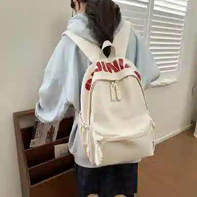 單倉 时尚简约字母大容量简约复古潮书包初高中学生轻便通勤旅行百搭 尼龙 双肩包 常规 男女同款情侣款 多色