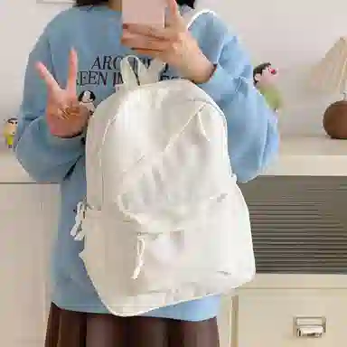 單倉 韩版纯色时尚百搭轻便背包学生小众简约大容量上课实用轻量旅行 尼龙布 书包双肩包 常规 男女同款情侣款 多色
