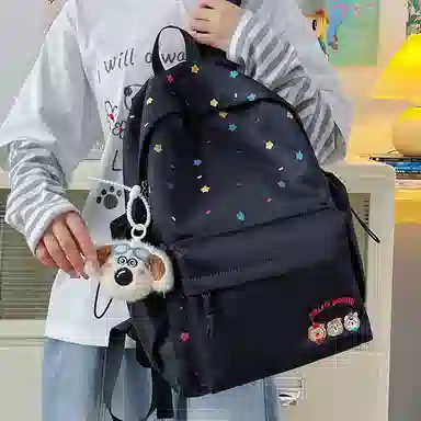 單倉 小熊刺绣印花小众百搭书包初高中大学生高颜值学院风 尼龙 背包双肩包 常规 男女同款情侣款 多色