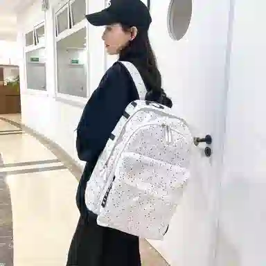 單倉 时尚潮流初高中学生满天星上课通勤 书包背包 牛津布 双肩包 男女同款情侣款 白色/黑色