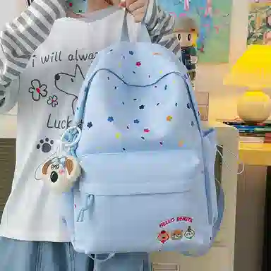 單倉 小熊刺绣印花小众百搭书包初高中大学生高颜值学院风 尼龙 背包双肩包 常规 男女同款情侣款 多色