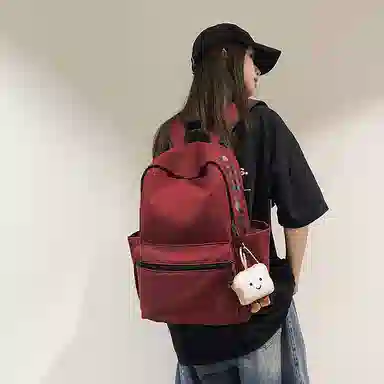 單倉 扎染高街时尚街头潮流轻便大容量初高中学生简约百搭耐磨通勤旅行 书包背包 尼龙 双肩包 男女同款情侣款 米白色/黑色/红色/绿色