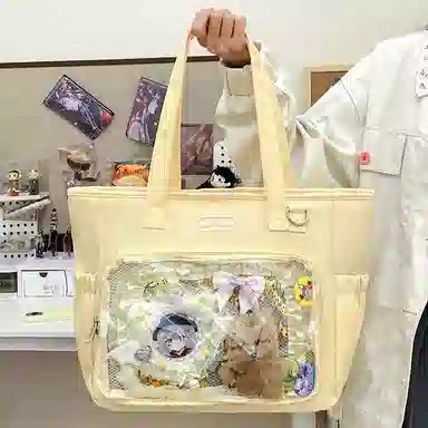 單倉 大食量痛包手提简约通勤二次元透明娃包大容量学生电脑包 尼龙 单肩包 大号 女款 白色/黑色/黄色/蓝色