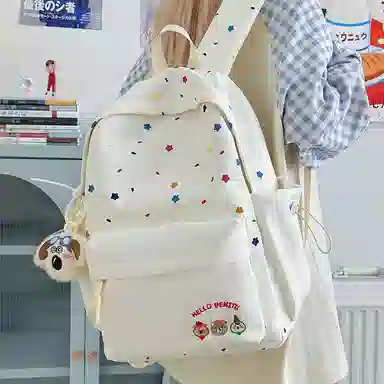 單倉 小熊刺绣印花小众百搭书包初高中大学生高颜值学院风 尼龙 背包双肩包 常规 男女同款情侣款 多色