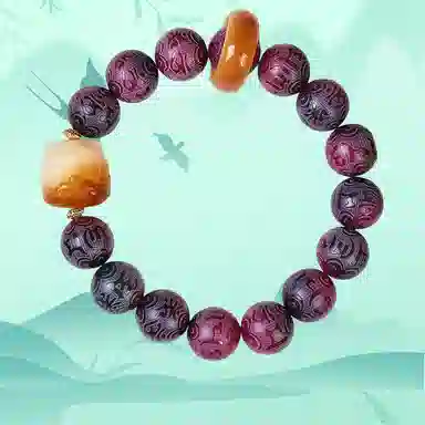 艾卡拉 六字箴言白醒狮紫 菩提根 手串 男女同款情侣款